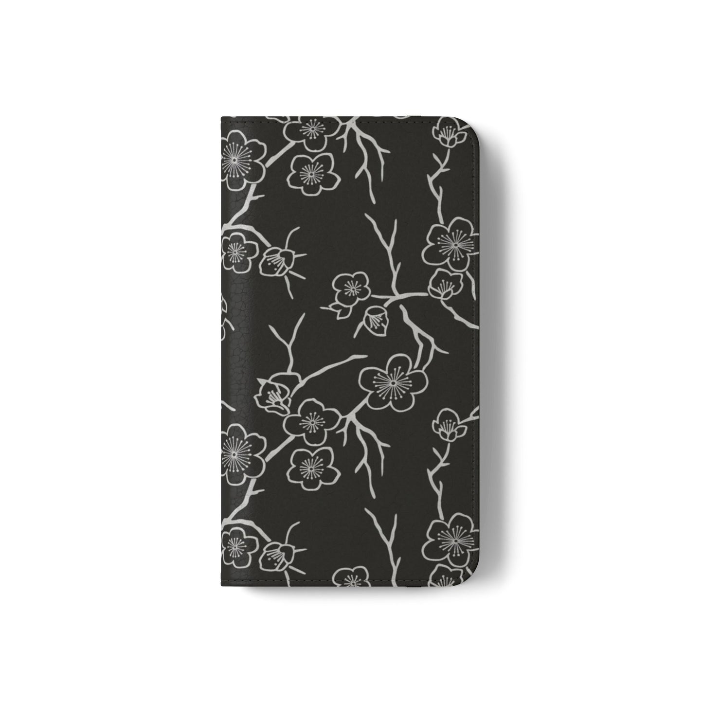 Black Cherry Blossom Flip Phone Case – Floral Wallet Flip Case with Card Slots