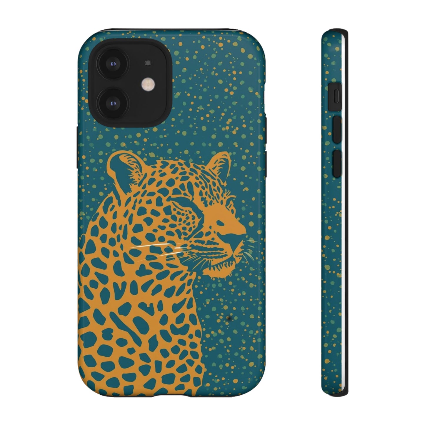 Leopard Spotlight Phone Case — Teal Gold Animal Print Protective Cover