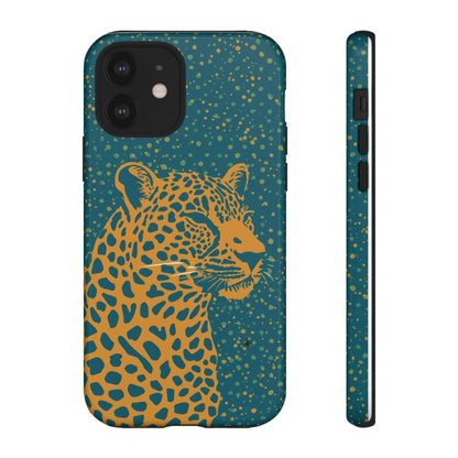 Leopard Spotlight Phone Case — Teal Gold Animal Print Protective Cover