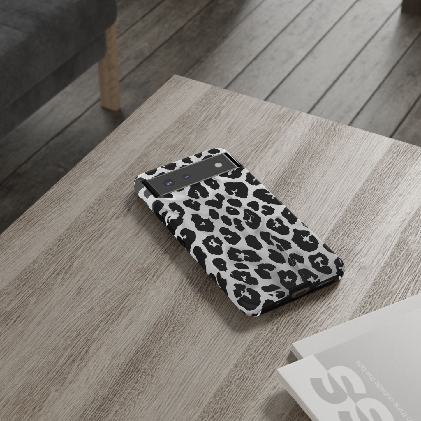 Leopard Print Tough Phone Case – Black & White Animal Pattern Protective Cover