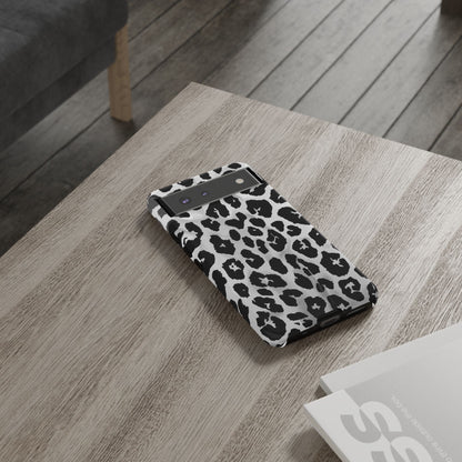 Leopard Print Tough Phone Case – Black & White Animal Pattern Protective Cover