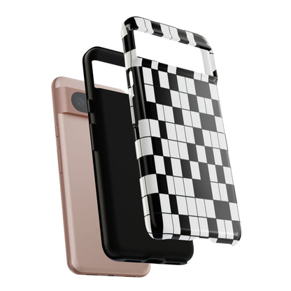 Crossword Grid Phone Case — Black & White Puzzle Pattern Tough Phone Cover