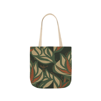 Earthy Leaf Pattern Canvas Tote — Eco-Friendly Botanical Market Bag