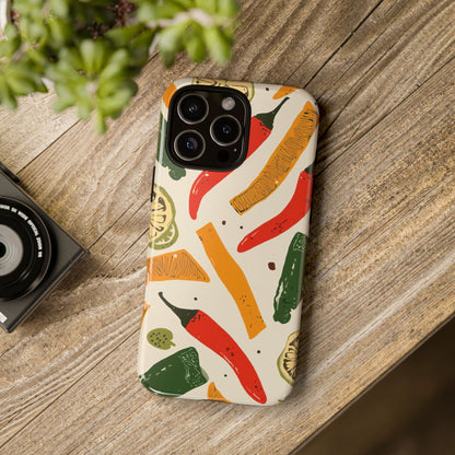 Spicy Peppers Phone Case – Colorful Chili, Lime & Citrus Pattern