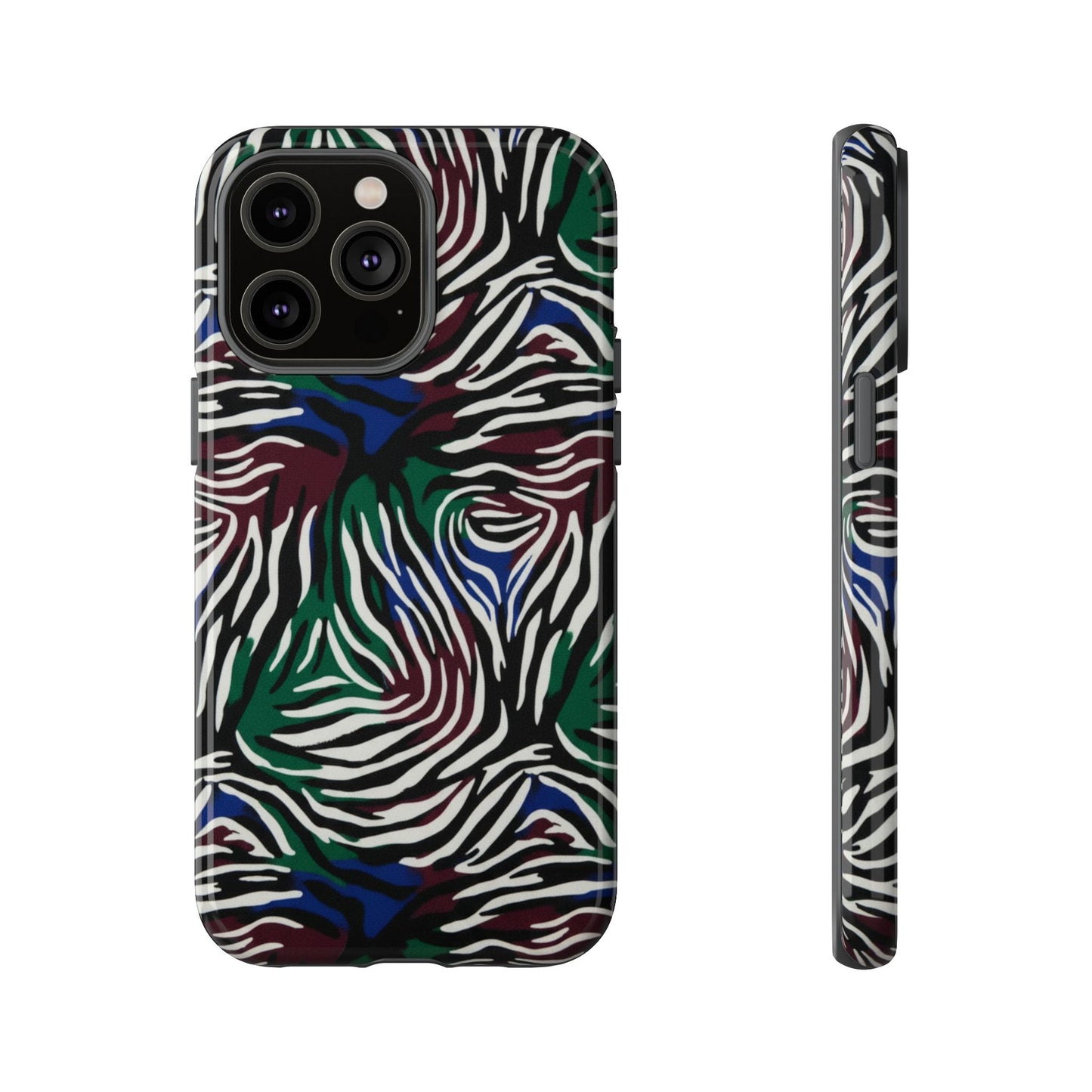 Zebra Camo Tough Phone Case – Green & Blue Animal Print Protective Cover
