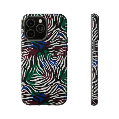 Zebra Camo Tough Phone Case – Green & Blue Animal Print Protective Cover
