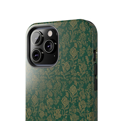 Vintage Floral Tough Phone Case — Green Damask Protective Cover