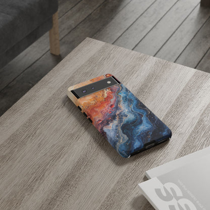 Marbled Galaxy Tough Phone Case — Abstract Blue & Coral Protective Cover