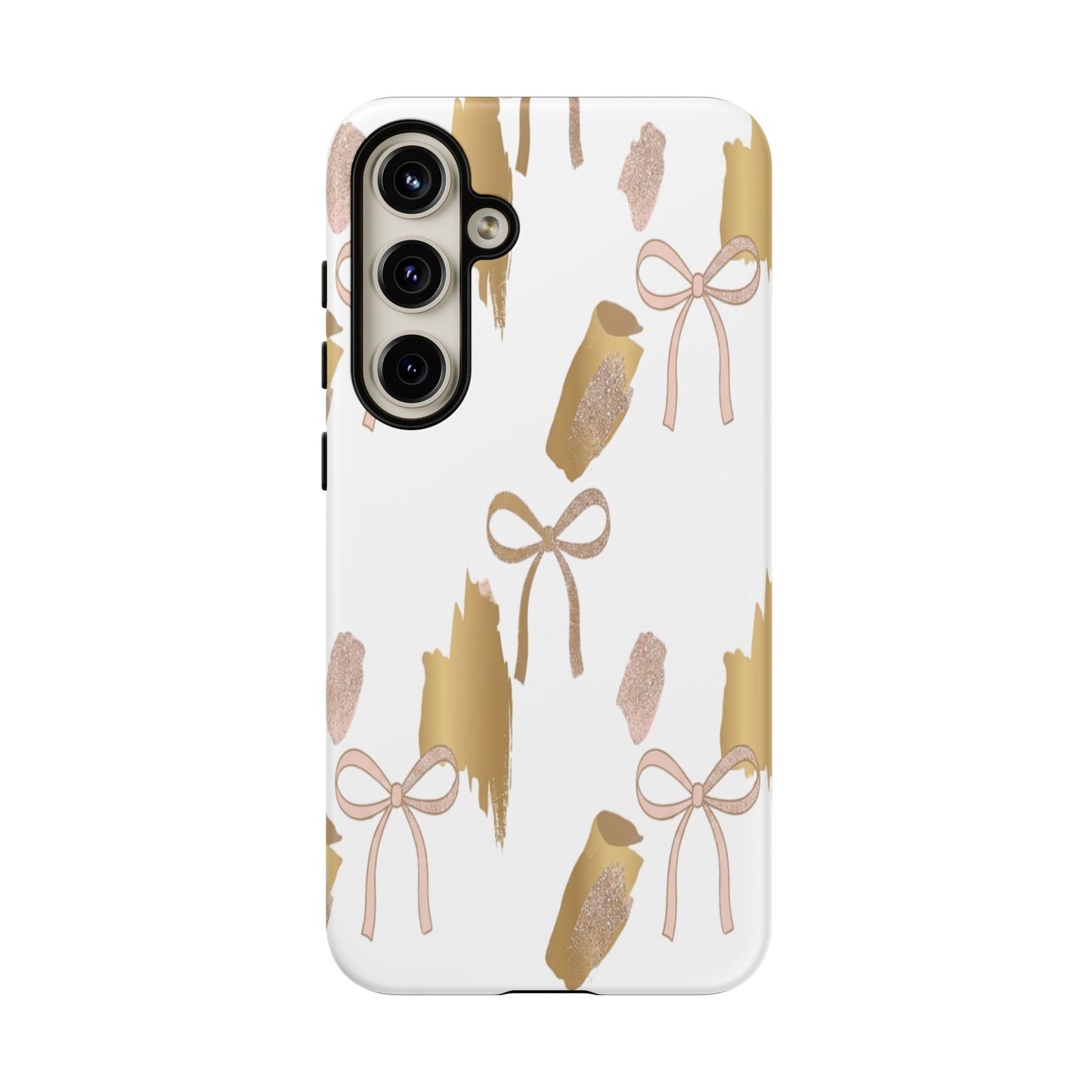 Phone Case — Gold Brushstroke & Blush Bow Pattern