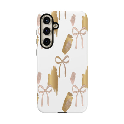 Phone Case — Gold Brushstroke & Blush Bow Pattern