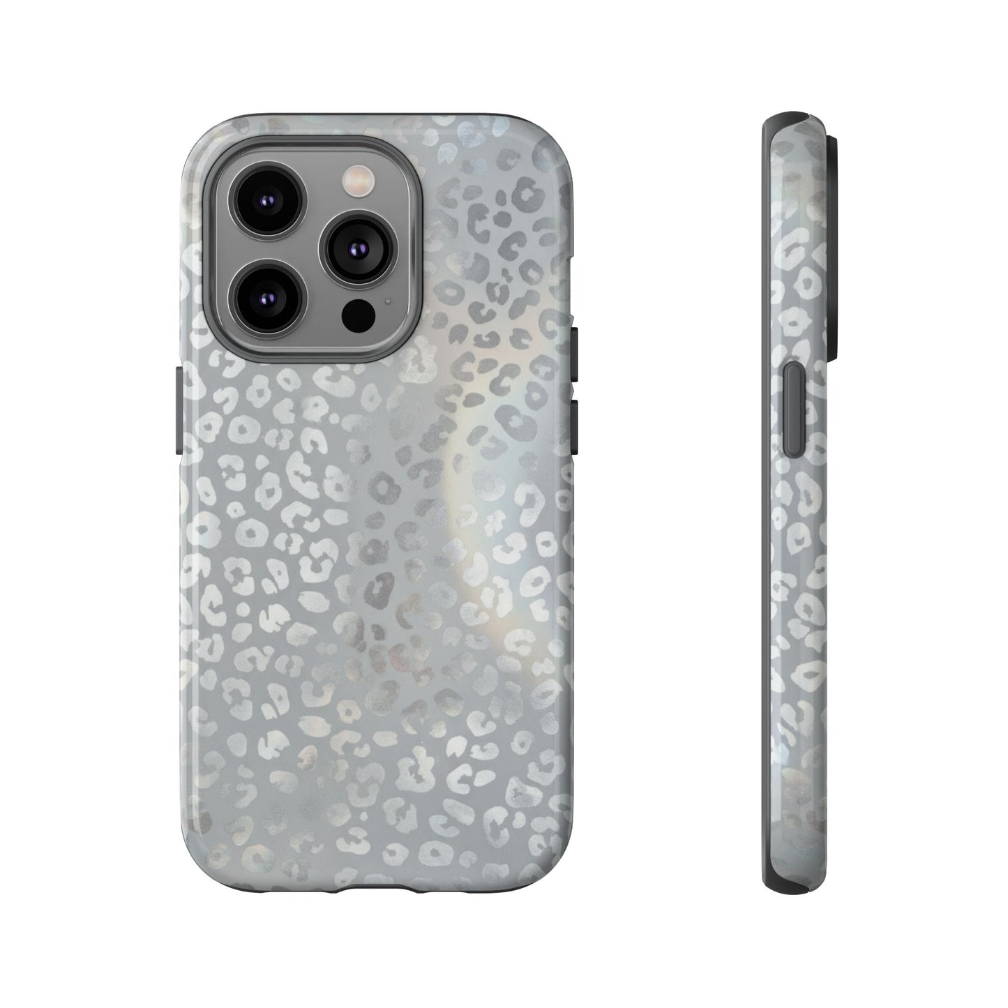 Grey Leopard Print Tough Phone Case — Durable Protective iPhone Cover