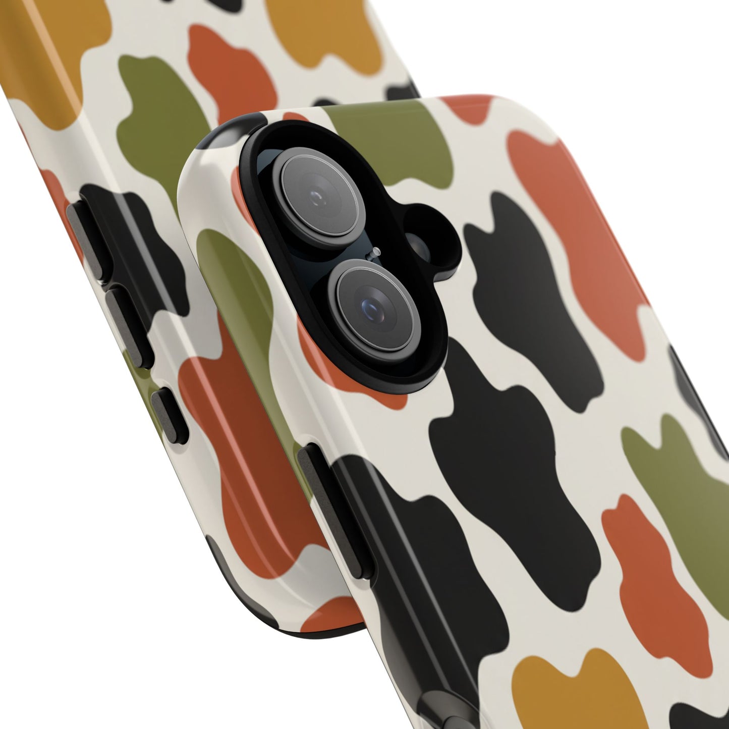 Camouflage Pattern Tough Phone Case – Retro Olive, Rust & Mustard Protective Cover
