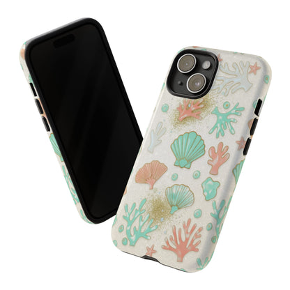 Seashell Coral Phone Case — Pastel Beach Shells Protective Tough Case