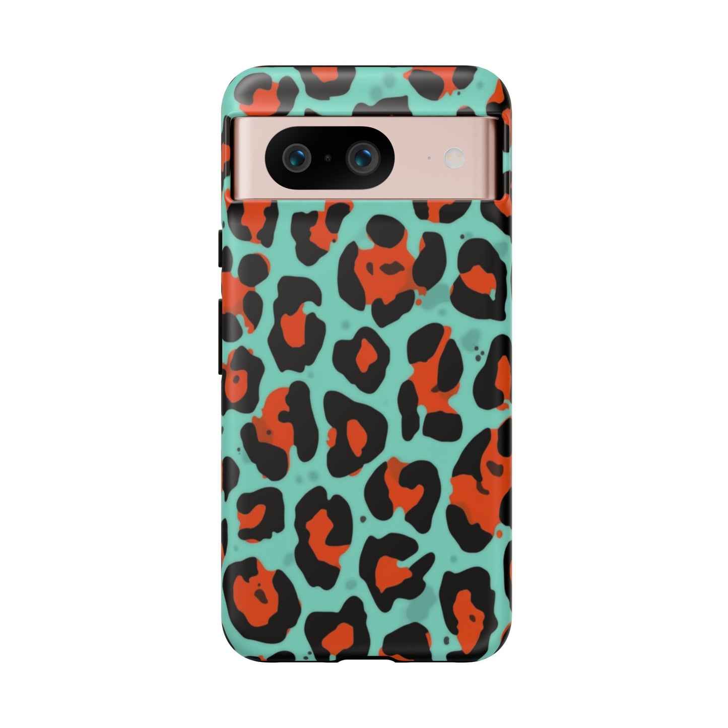 Leopard Print Tough Phone Case — Teal & Rust Protective iPhone Cover