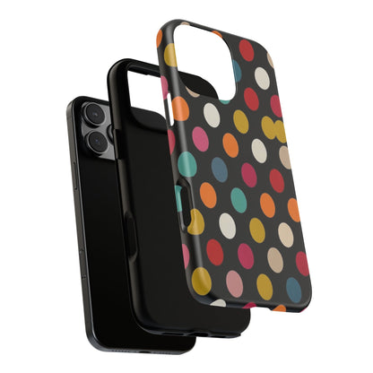 Polka Dot Tough Phone Case – Colorful Retro Dots on Black