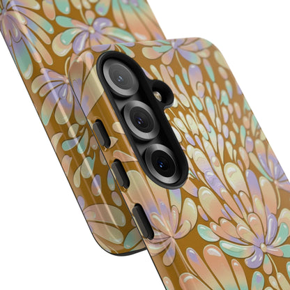 Floral Burst Tough Phone Case – Gold Pastel Botanical Protection