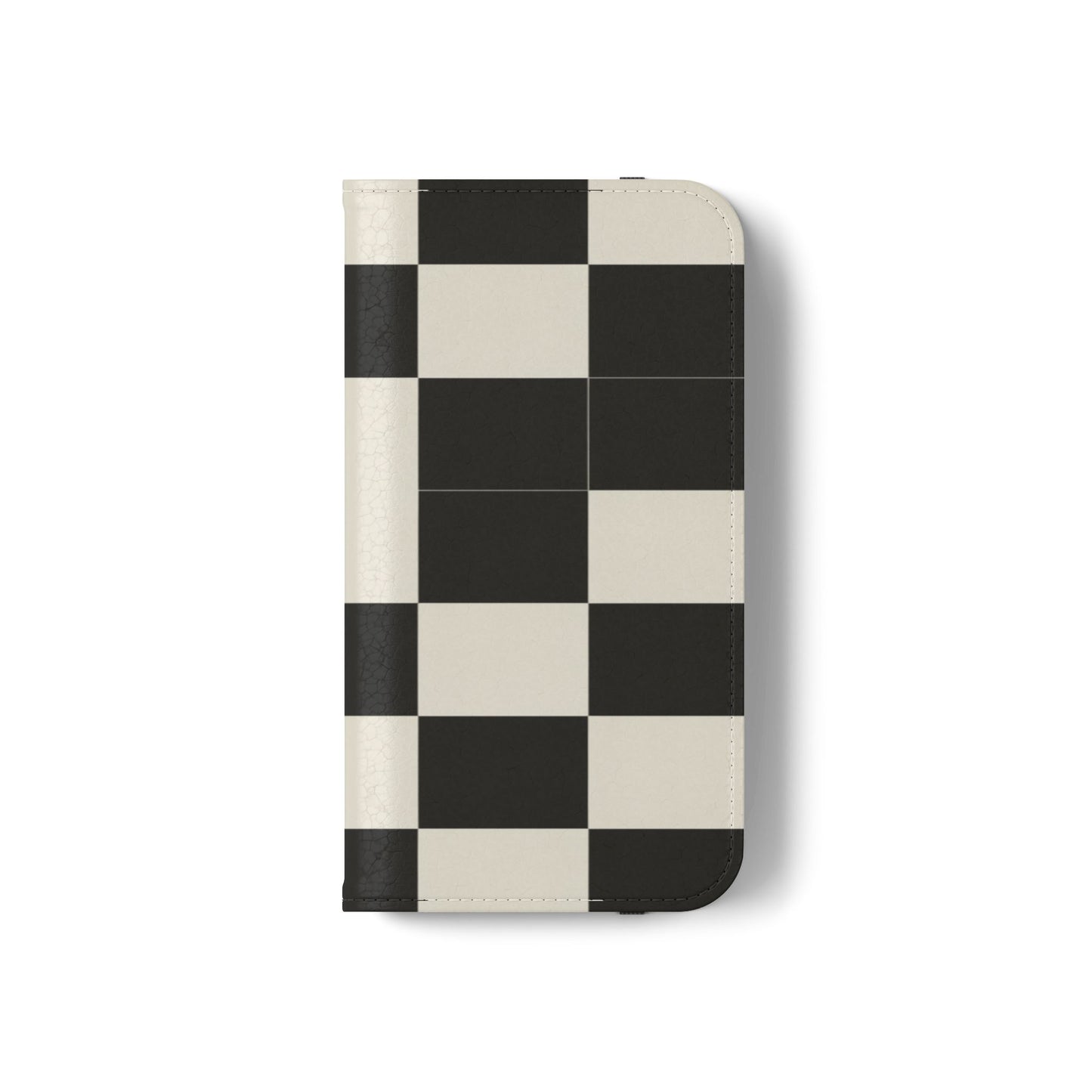 Checkered Flip Phone Case – Black & Cream Retro Grid Wallet Case