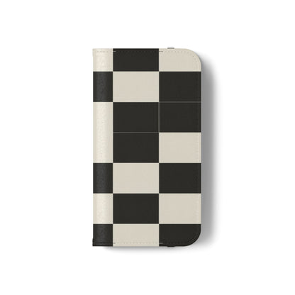 Checkered Flip Phone Case – Black & Cream Retro Grid Wallet Case