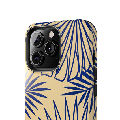 Tropical Palm Pattern Tough Phone Case — Navy Blue Fan Leaves on Sand