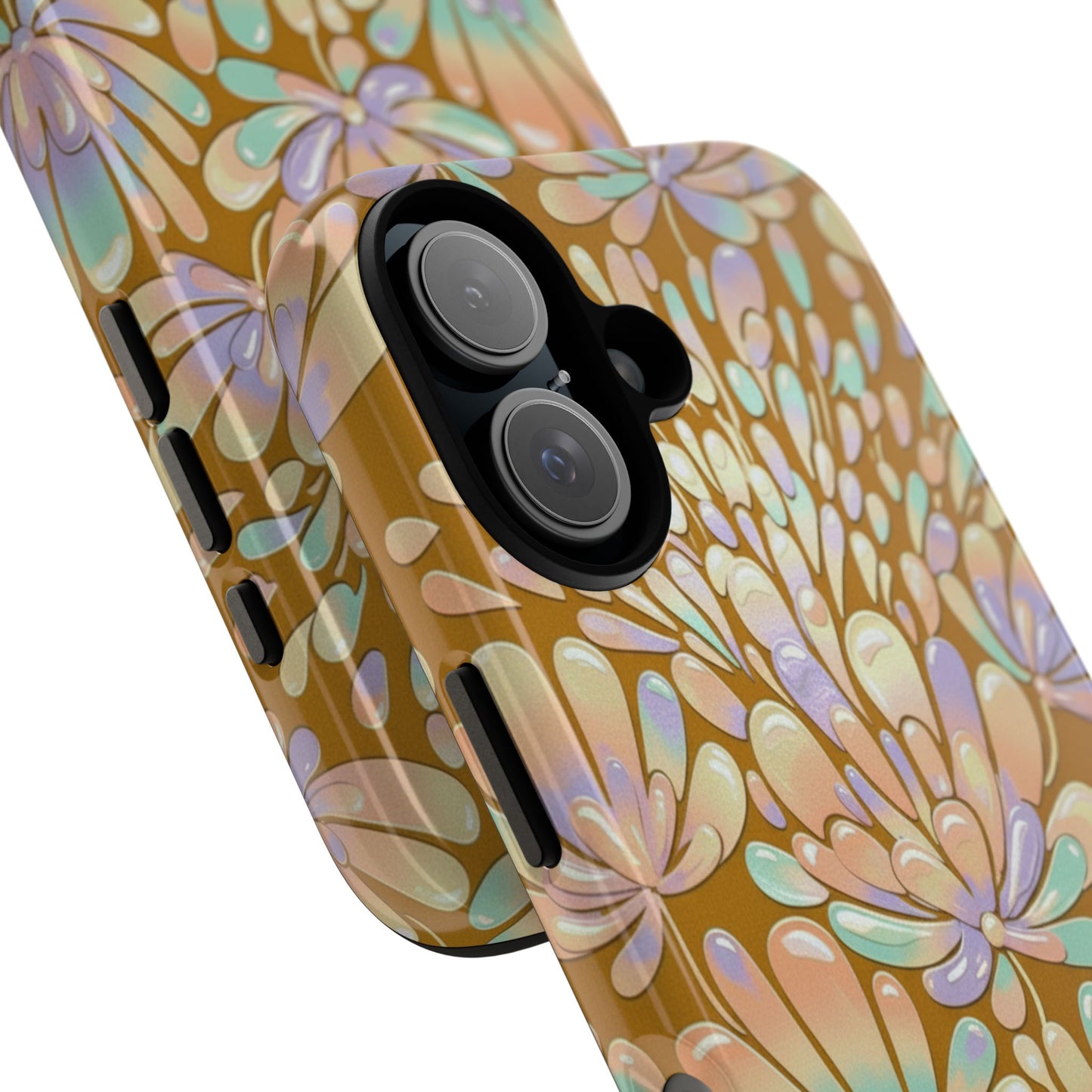 Floral Burst Tough Phone Case – Gold Pastel Botanical Protection