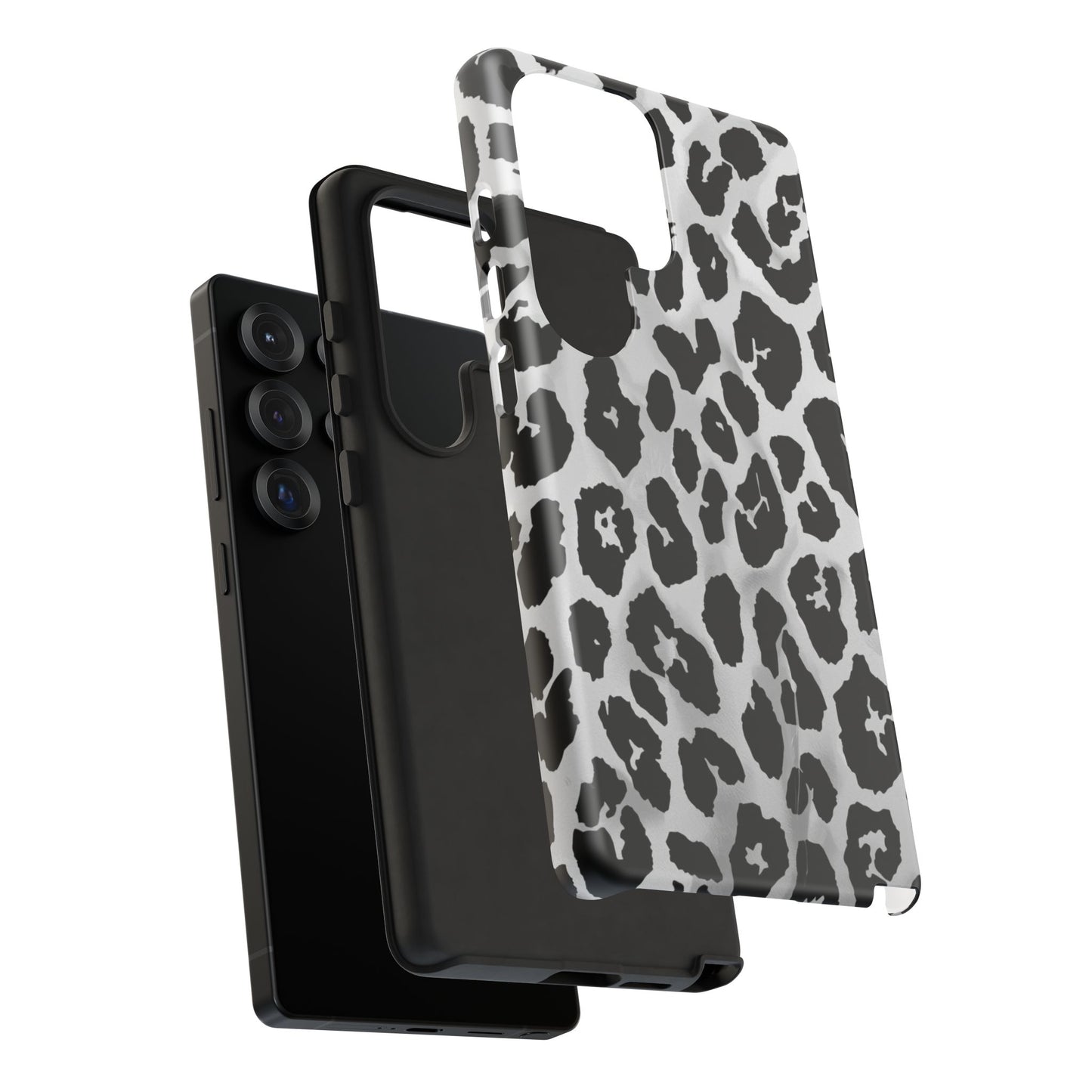 Leopard Print Tough Phone Case – Black & White Animal Pattern Protective Cover