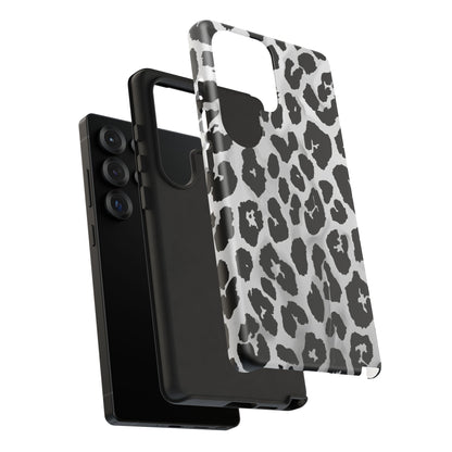 Leopard Print Tough Phone Case – Black & White Animal Pattern Protective Cover