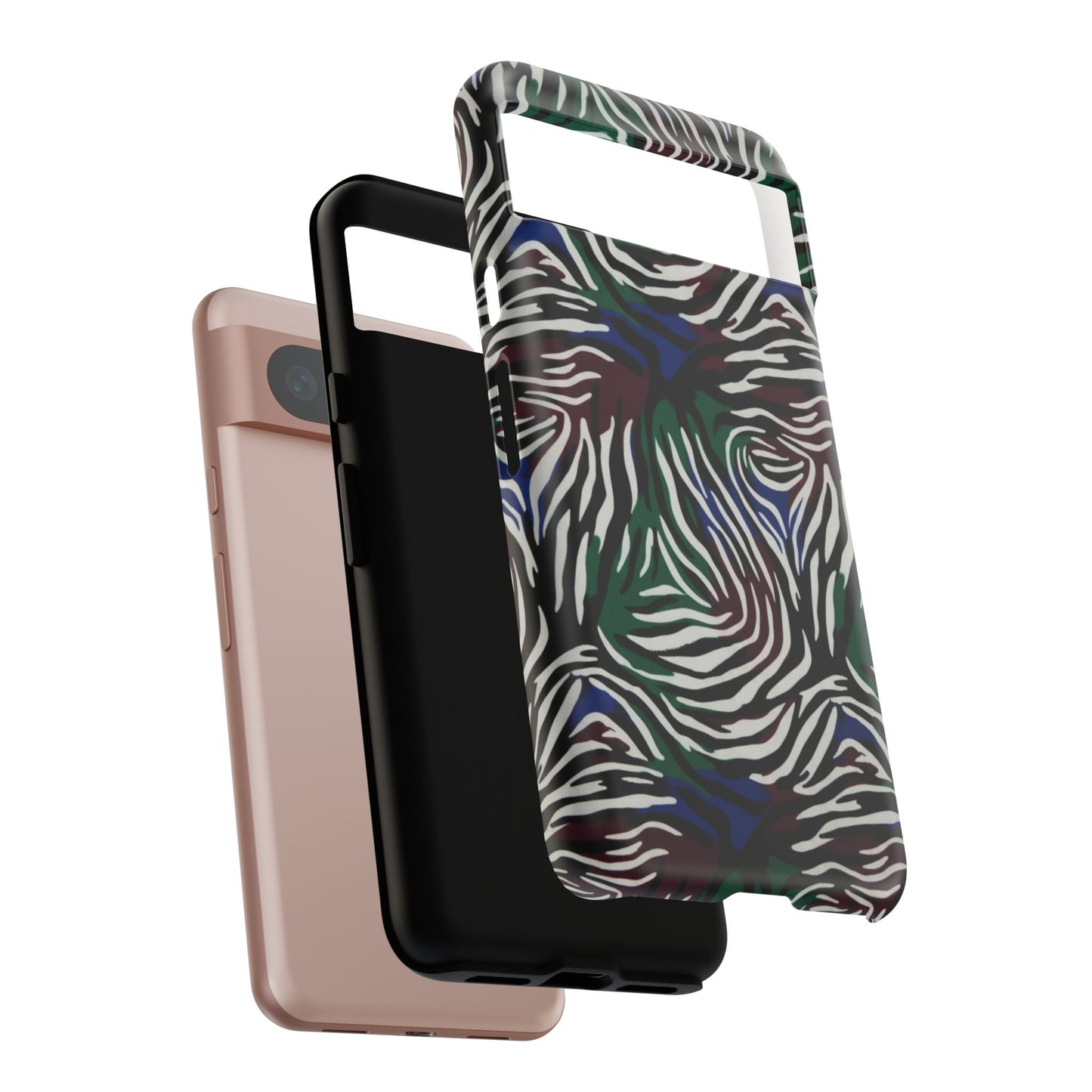 Zebra Camo Tough Phone Case – Green & Blue Animal Print Protective Cover