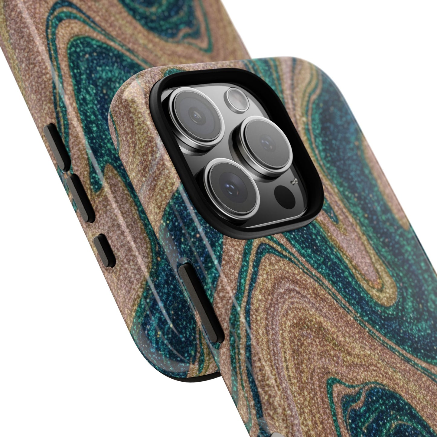 Marbled Teal & Gold Phone Case — Glitter Swirl Tough Case