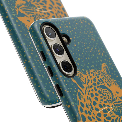 Leopard Spotlight Phone Case — Teal Gold Animal Print Protective Cover
