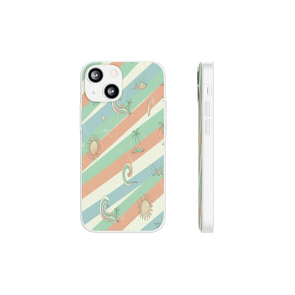 Beach Vibes Phone Case — Retro Pastel Surf & Palm Protective Flexi Case