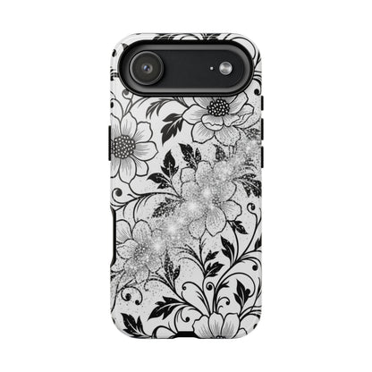 Floral Lace Phone Case — Black & White Vintage Flower Protective Case