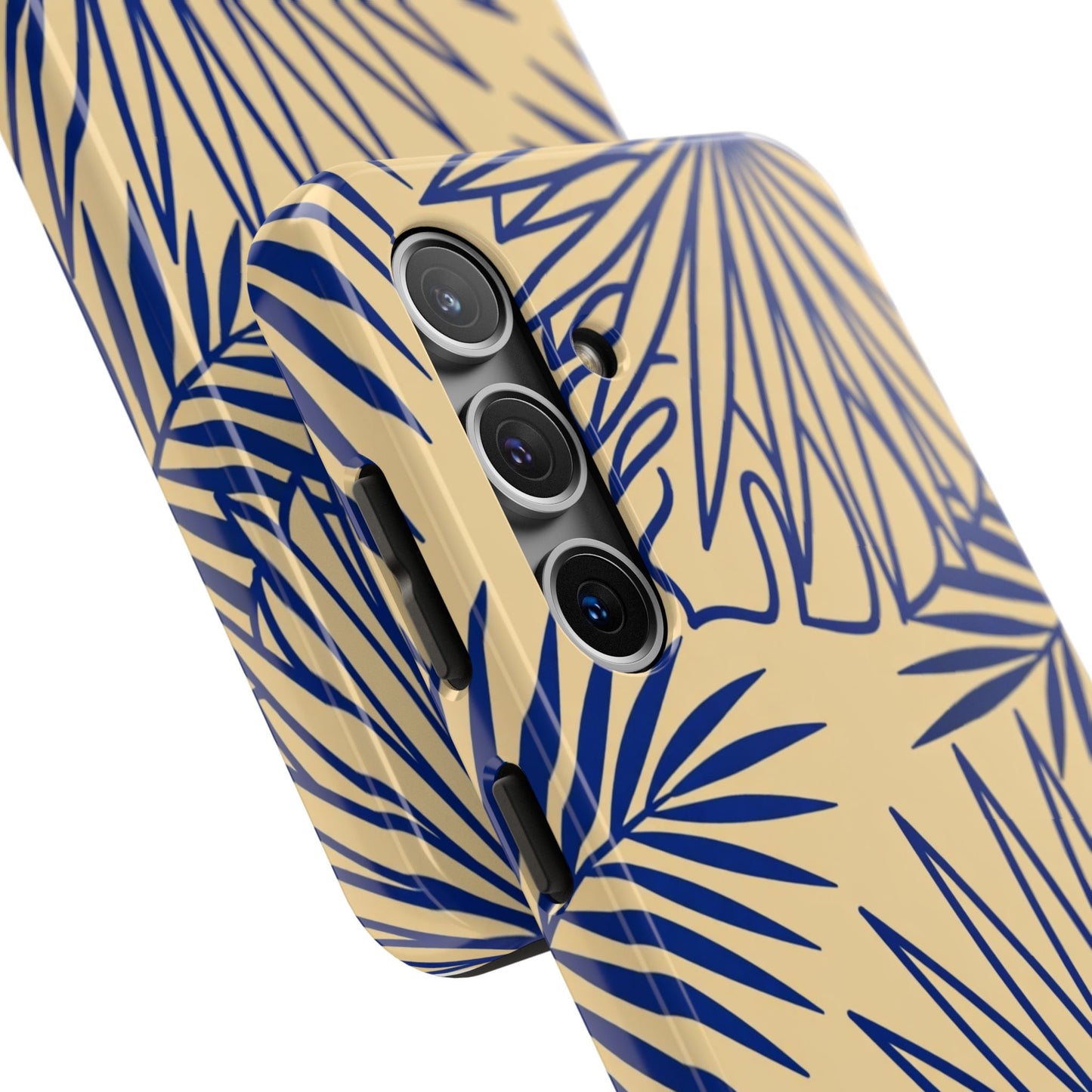 Tropical Palm Pattern Tough Phone Case — Navy Blue Fan Leaves on Sand