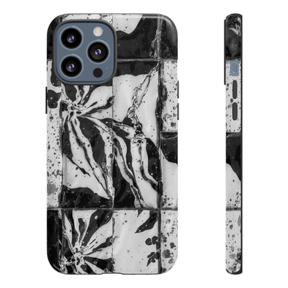 Monochrome Tile Floral Tough Phone Case