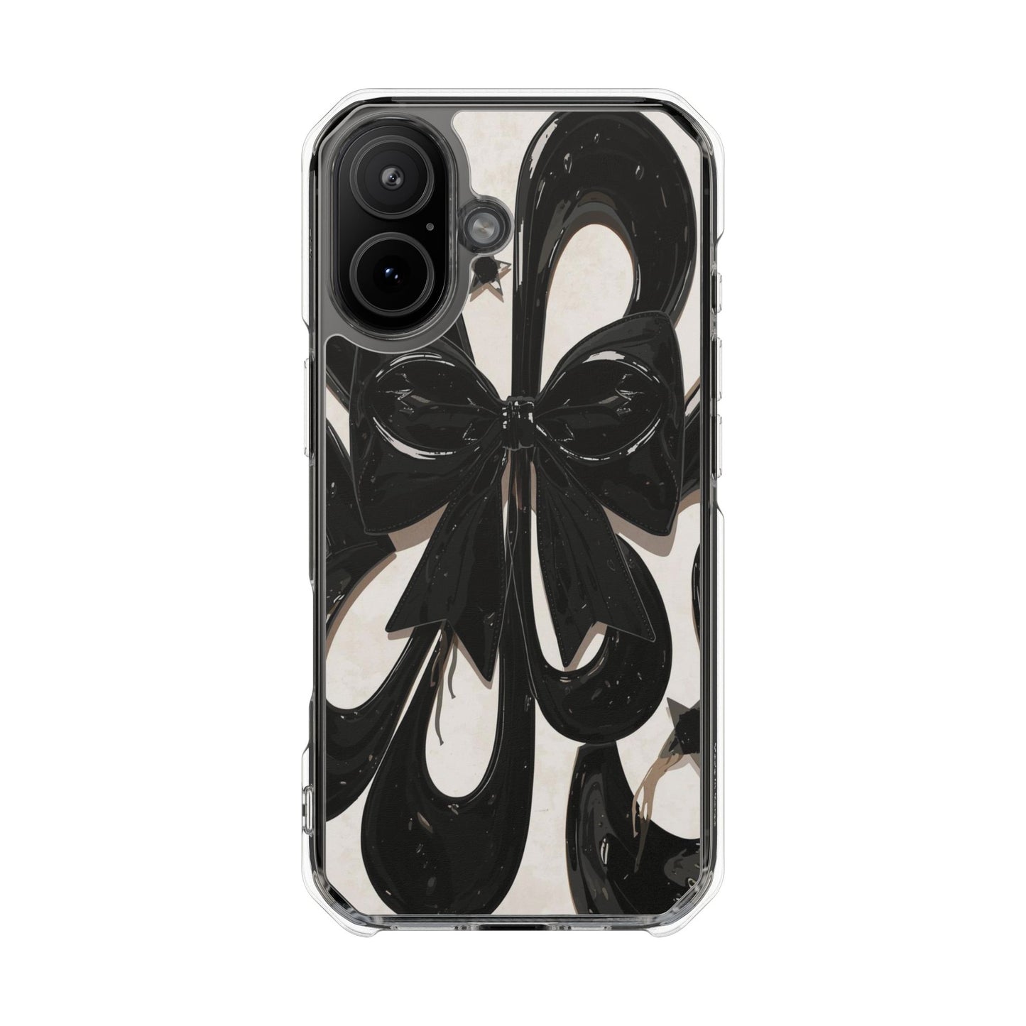 Clear Magnetic Phone Case — Black Abstract Bow Design