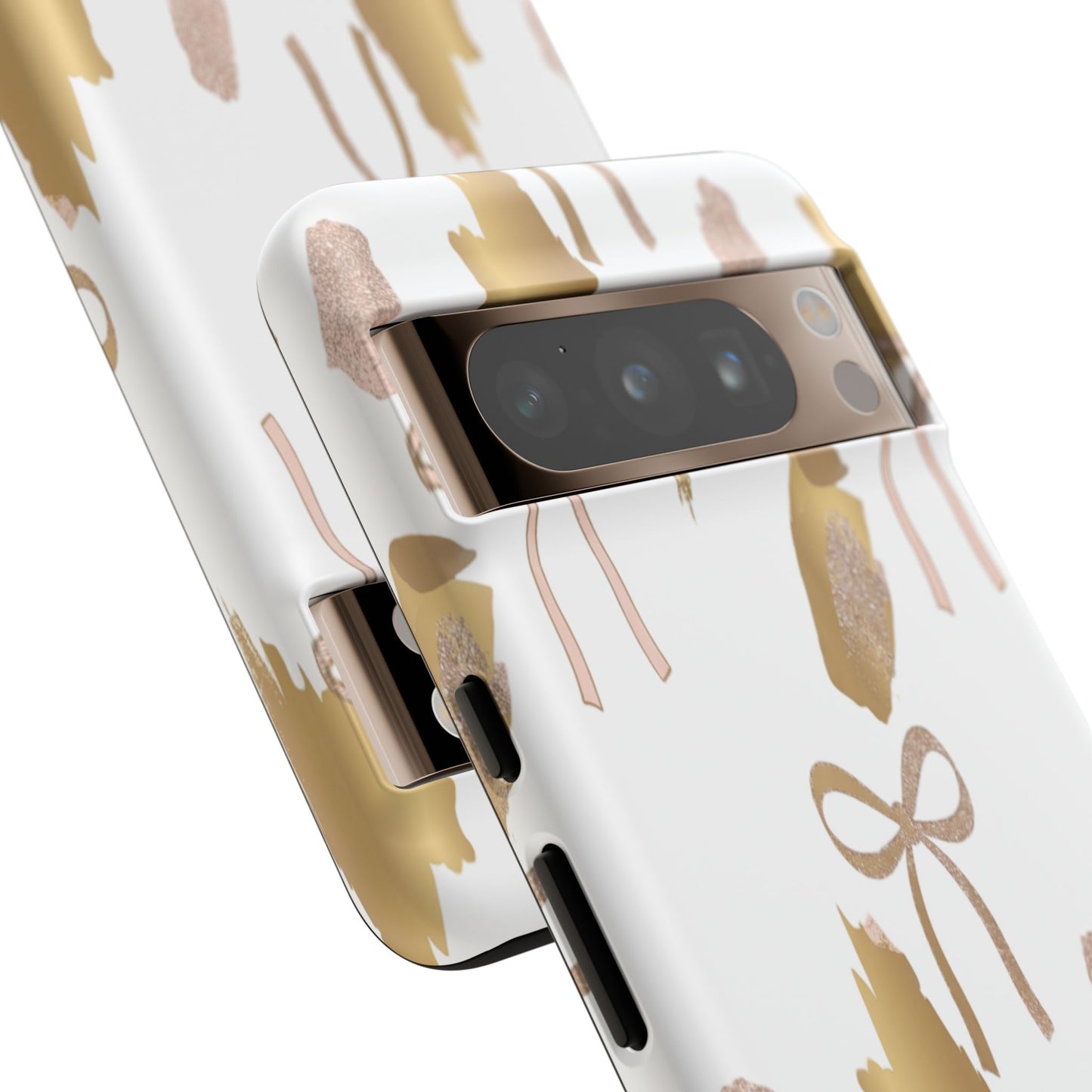 Phone Case — Gold Brushstroke & Blush Bow Pattern
