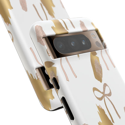 Phone Case — Gold Brushstroke & Blush Bow Pattern