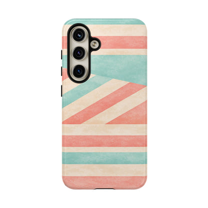 Pastel Stripes Tough Phone Case – Retro Coral & Teal Protective Cover