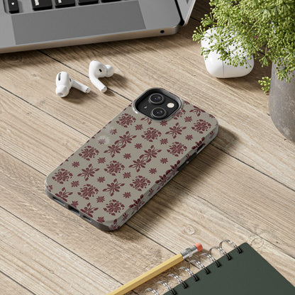 Tough Phone Case — Vintage Red Floral Pattern Protective Cover