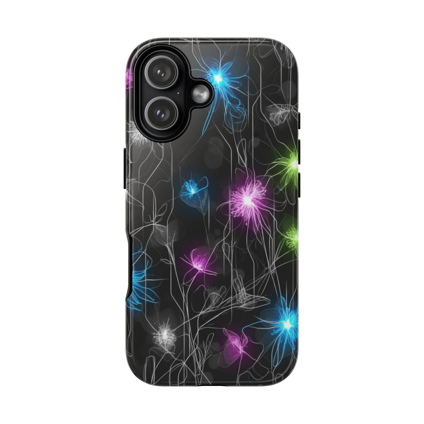 Neon Floral Tough Phone Case — Glow Flower Protective iPhone Cover