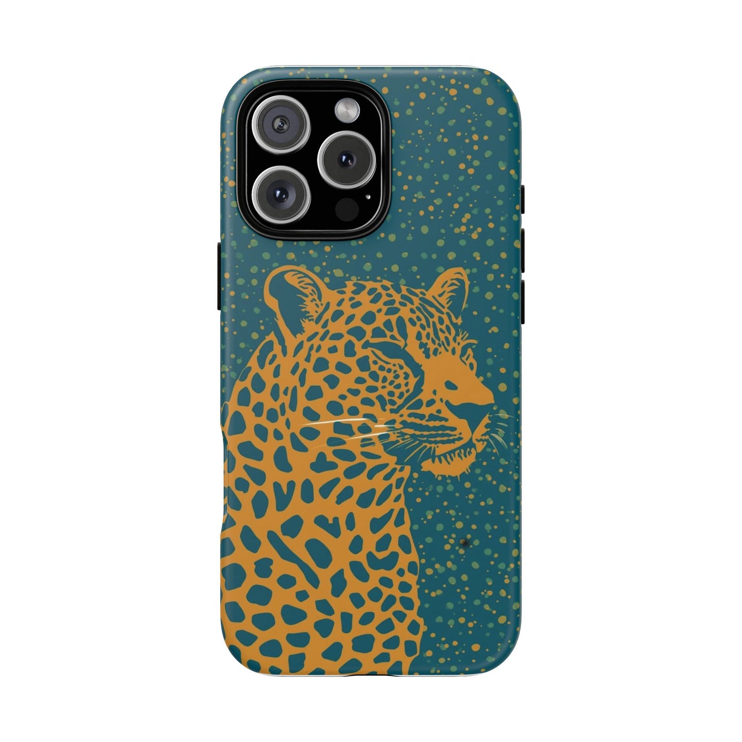 Leopard Spotlight Phone Case — Teal Gold Animal Print Protective Cover