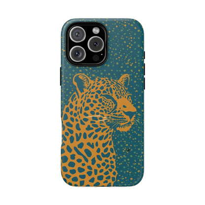Leopard Spotlight Phone Case — Teal Gold Animal Print Protective Cover