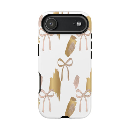 Phone Case — Gold Brushstroke & Blush Bow Pattern