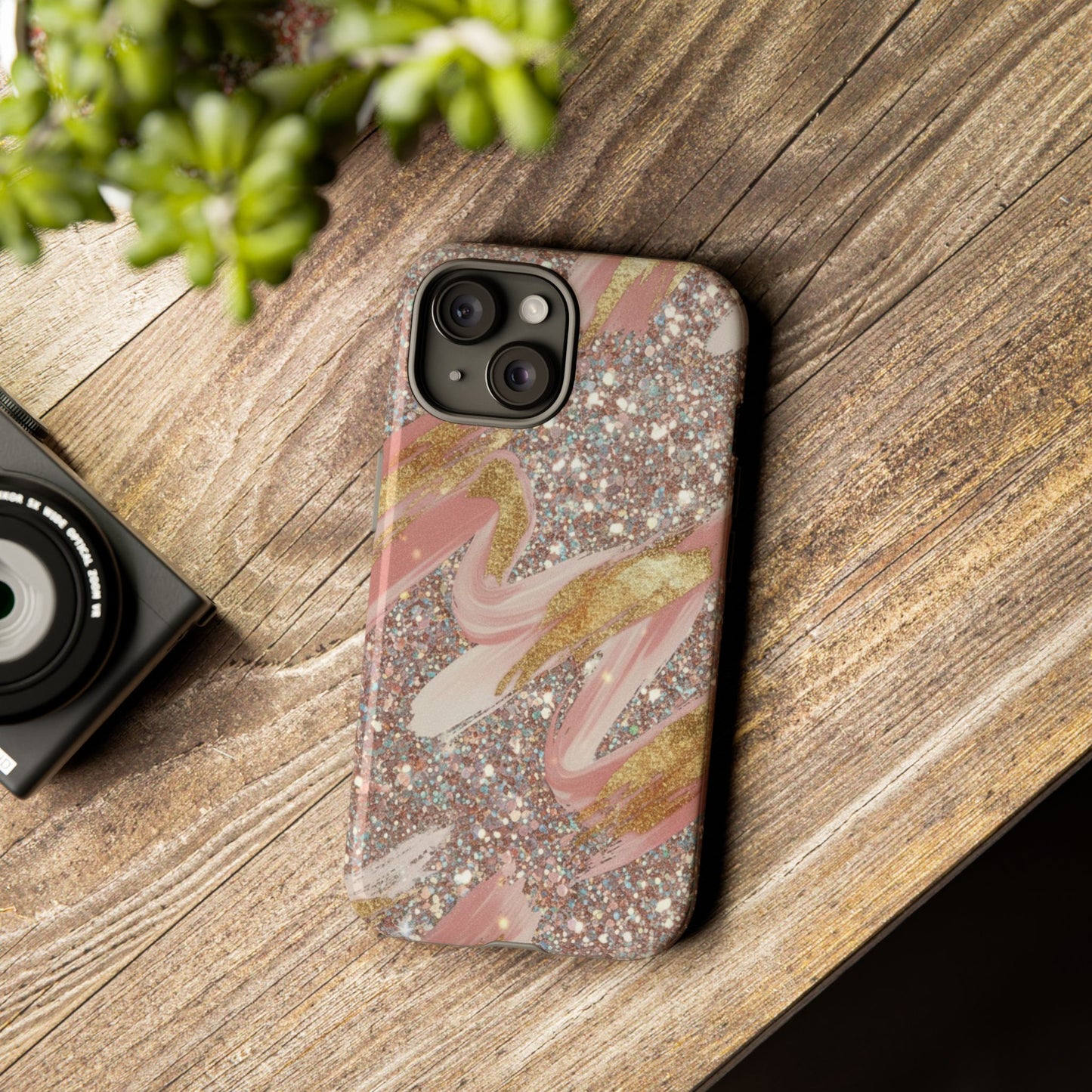 Glitter Blush Marble Phone Case — Pink Gold Swirl Tough Case