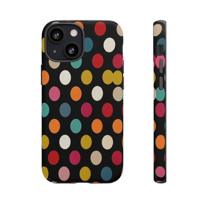 Polka Dot Tough Phone Case – Colorful Retro Dots on Black
