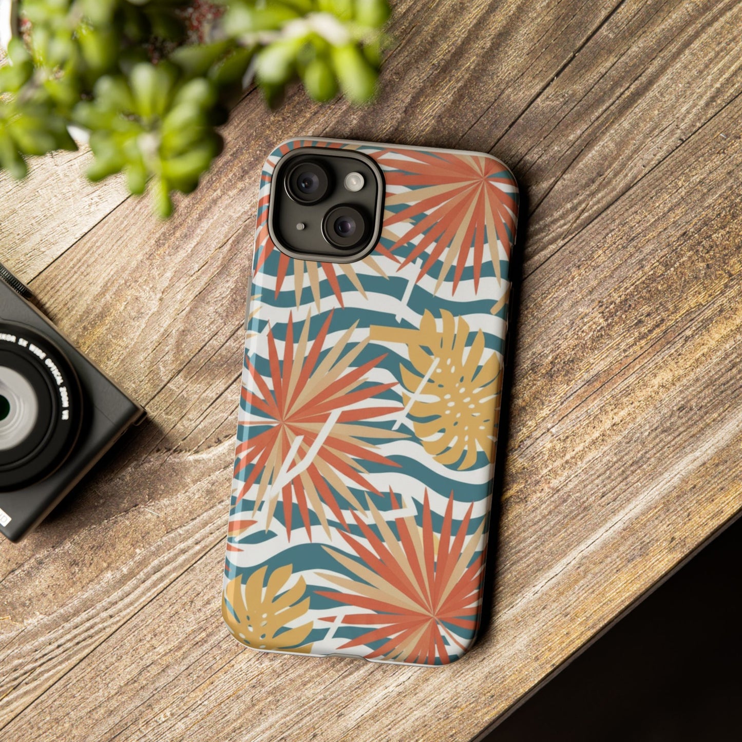 Tropical Palm Tough Phone Case – Retro Wave Floral Protective Cover