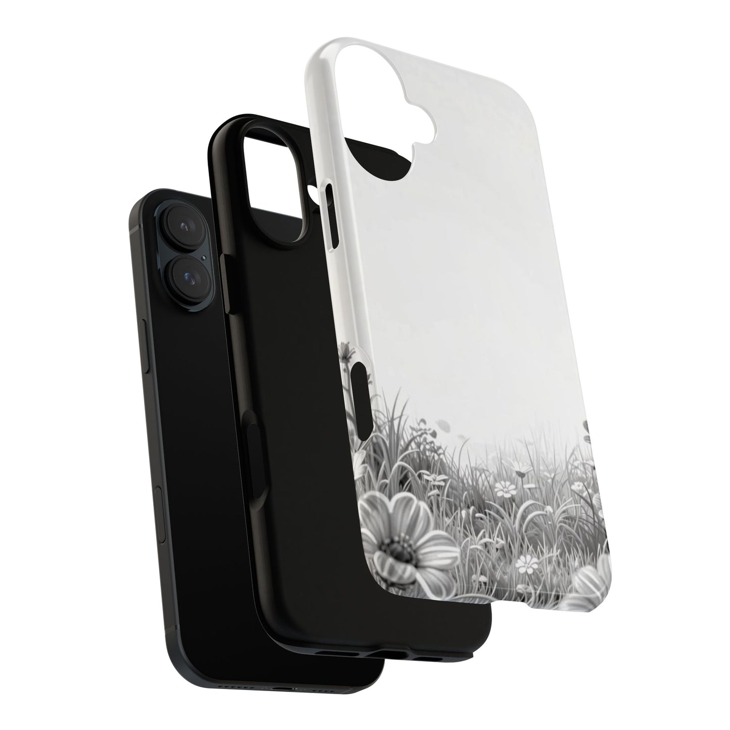 Butterfly Floral Tough Phone Case – Monochrome Garden Protection