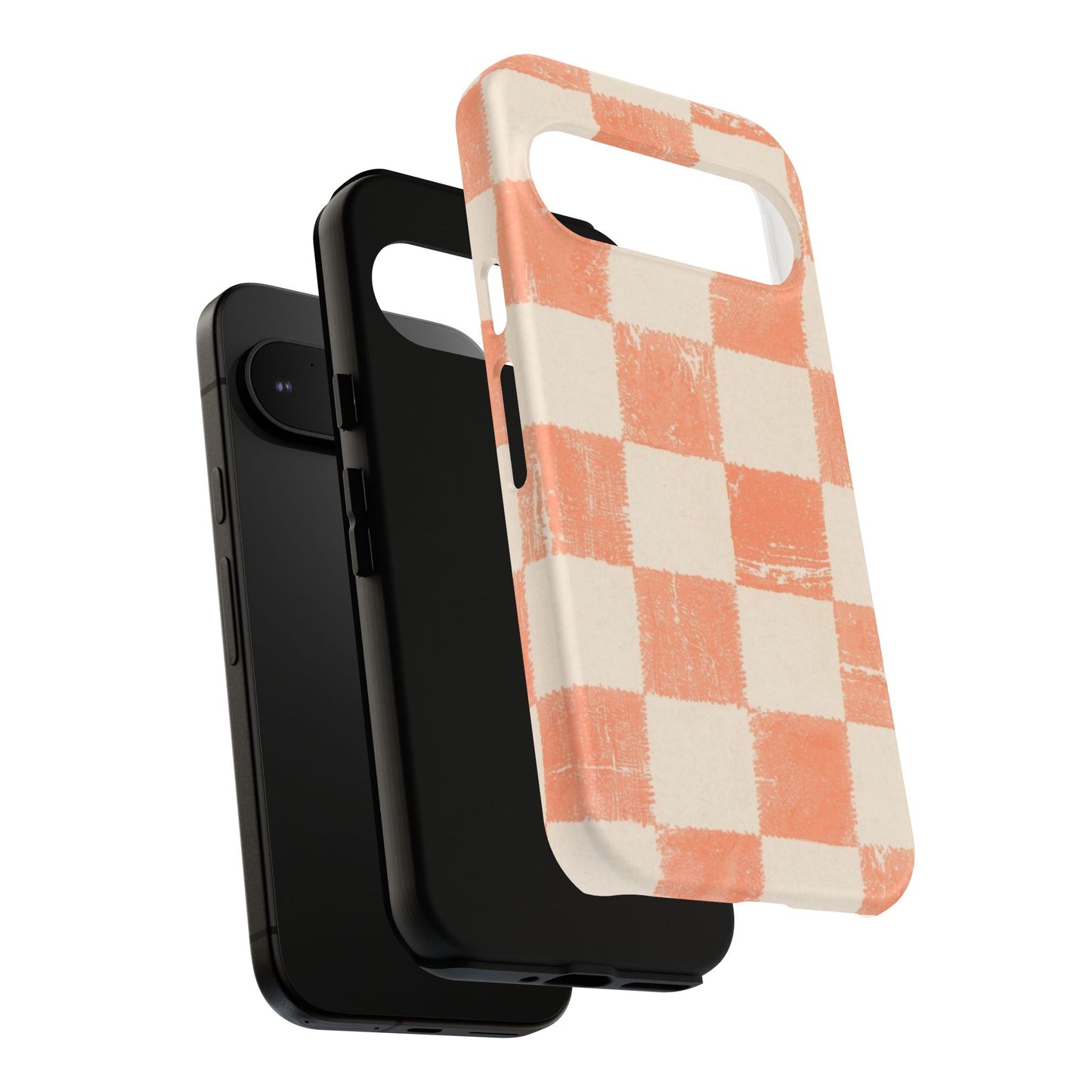 Peach Checkerboard Tough Phone Case — Retro Distressed Grid Design