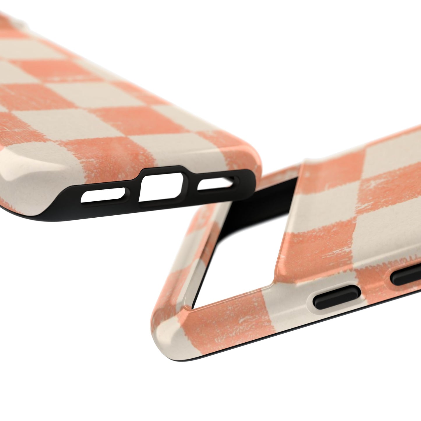 Peach Checkerboard Tough Phone Case — Retro Distressed Grid Design