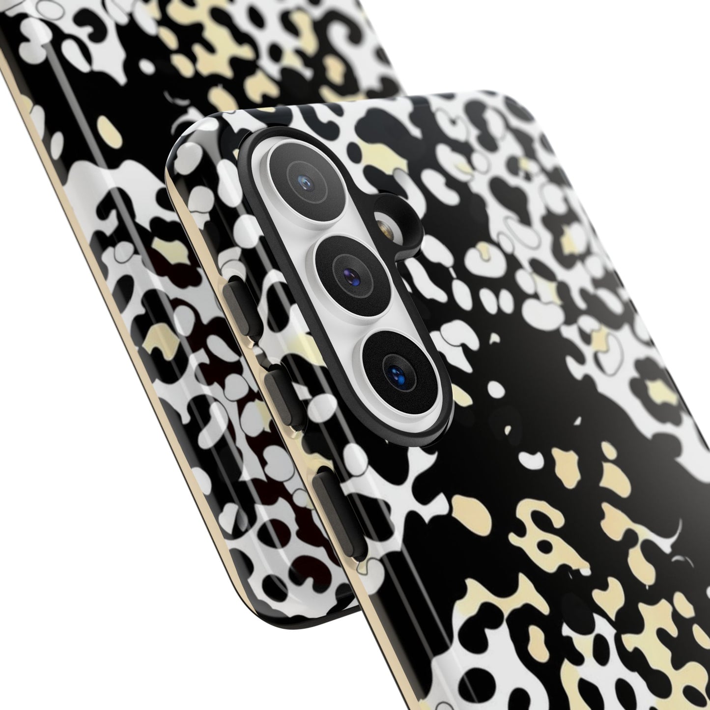 Leopard Splash Tough Phone Case — Black & Cream Animal Print Protective Cover