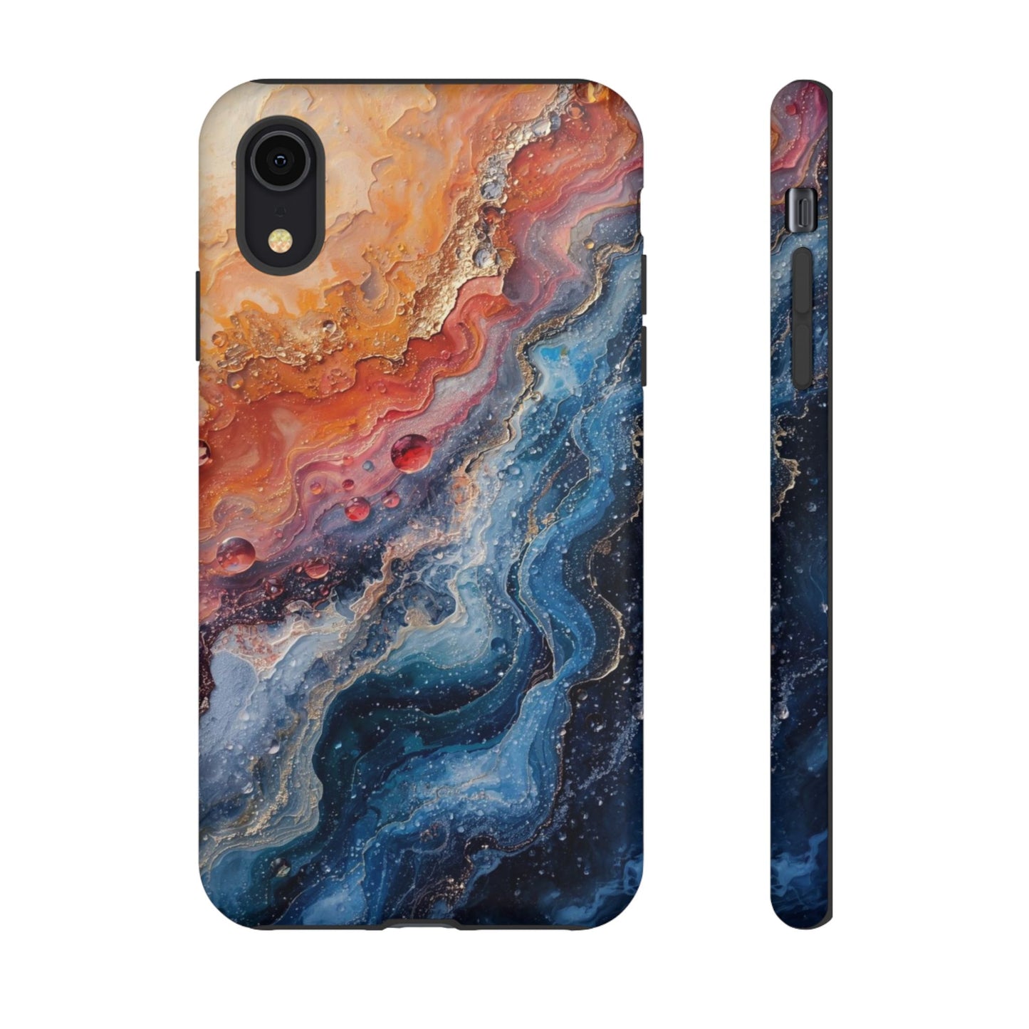 Marbled Galaxy Tough Phone Case — Abstract Blue & Coral Protective Cover